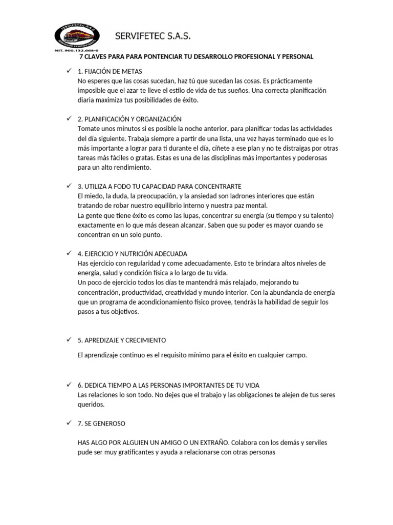 7 Claves Para Para Pontenciar Tu Desarrollo Profesional y Personal | PDF