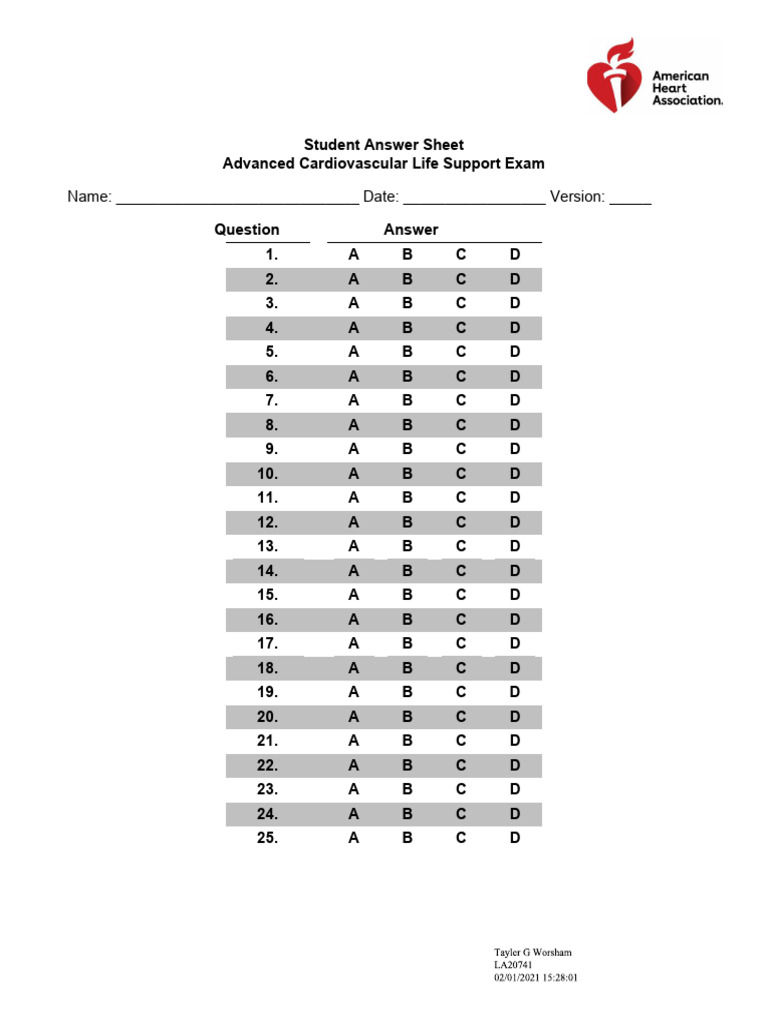 ACLS Blank Answer Sheet | PDF