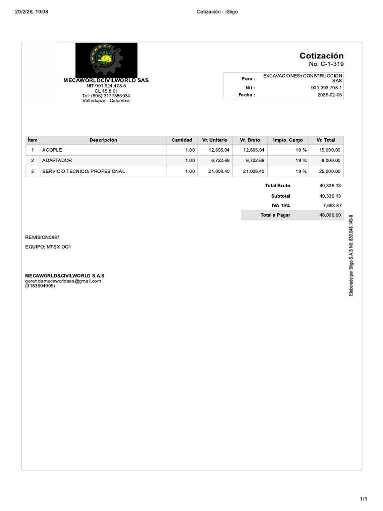 Cotizacion Remi-0887 | PDF