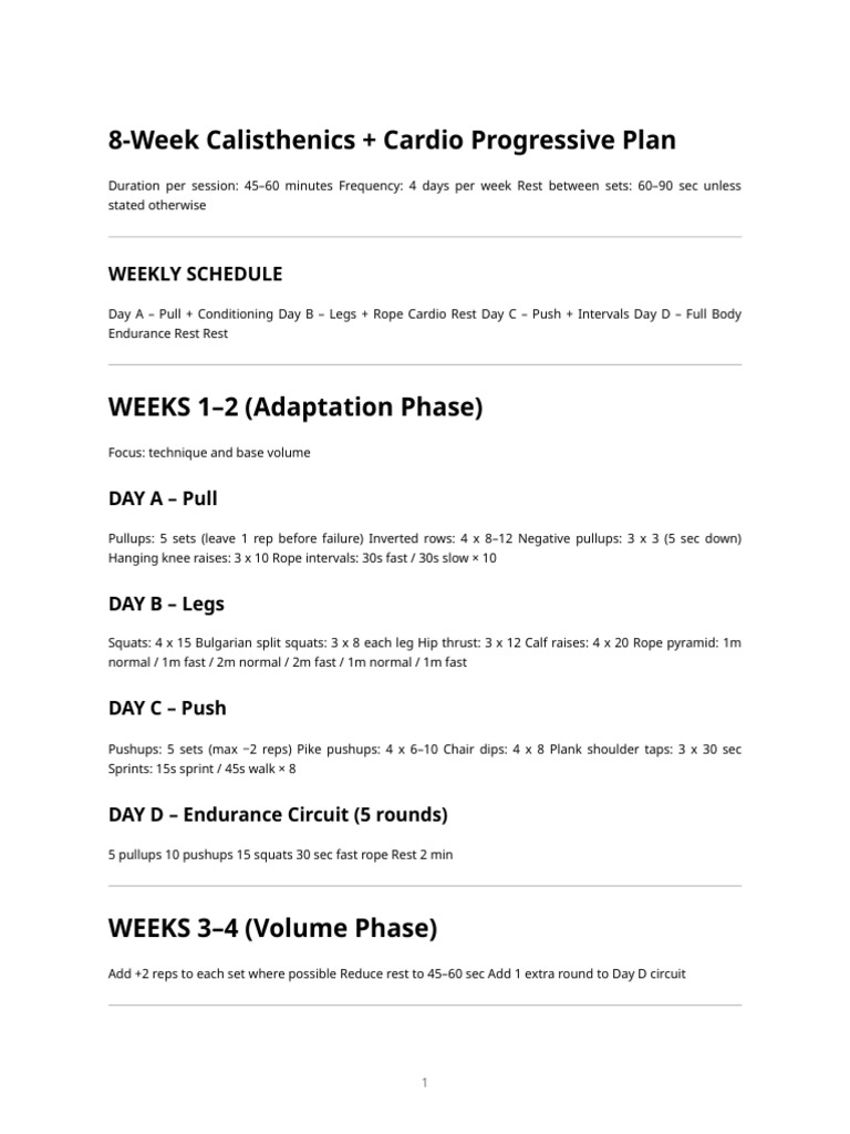 Calisthenics Cardio Program | PDF