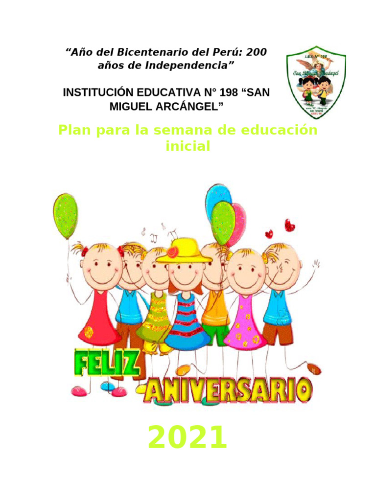 Plan Semana Inicial | PDF | Educación de la primera infancia