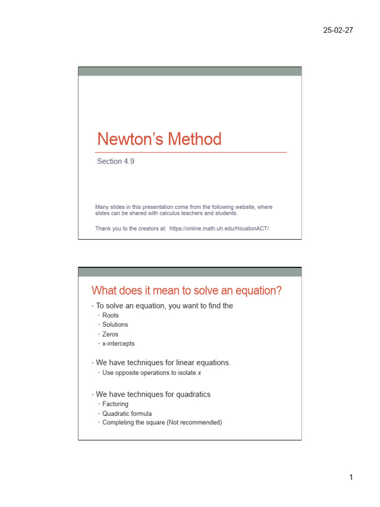4.9 - Newton's Method | PDF | Quadratic Equation | Applied Mathematics