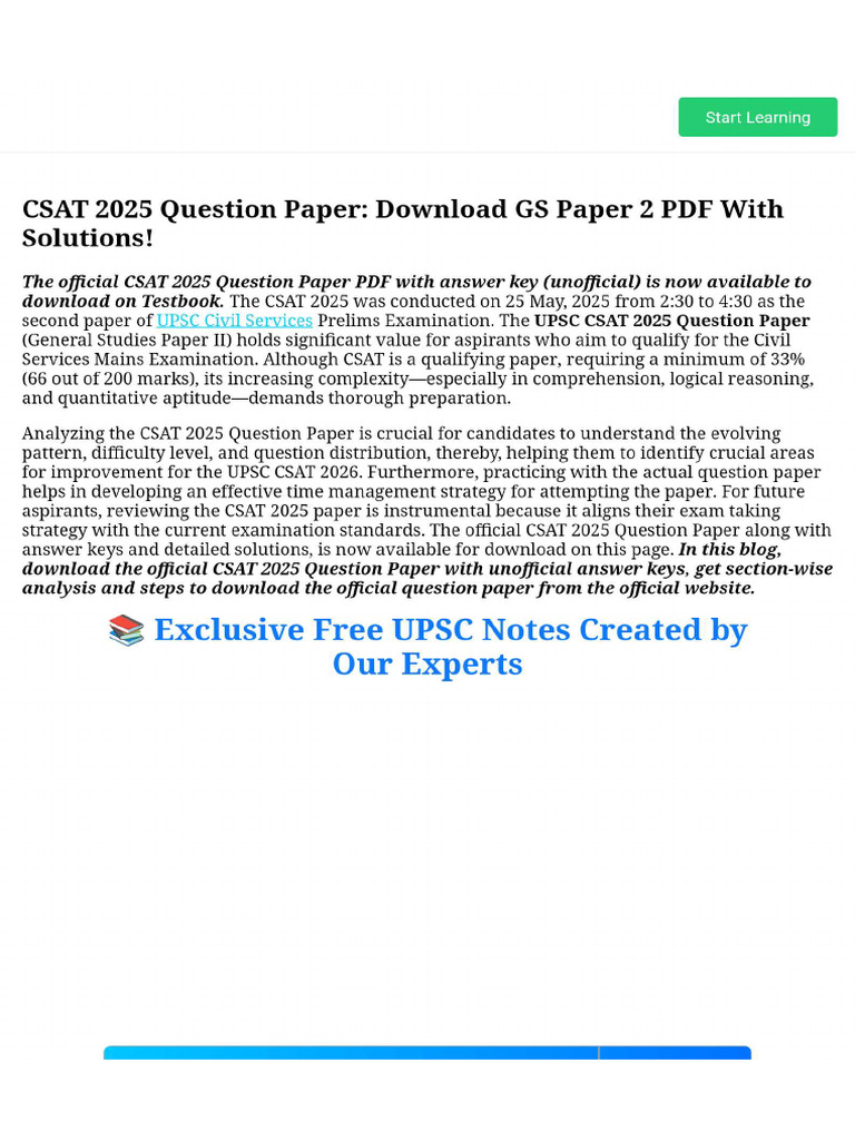 CSAT 2025 Question Paper - Download GS Paper 2 PDF With Solutions! | PDF