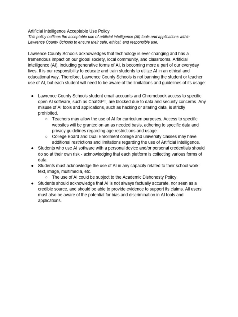 AI Acceptable Use Policy (Draft) | PDF
