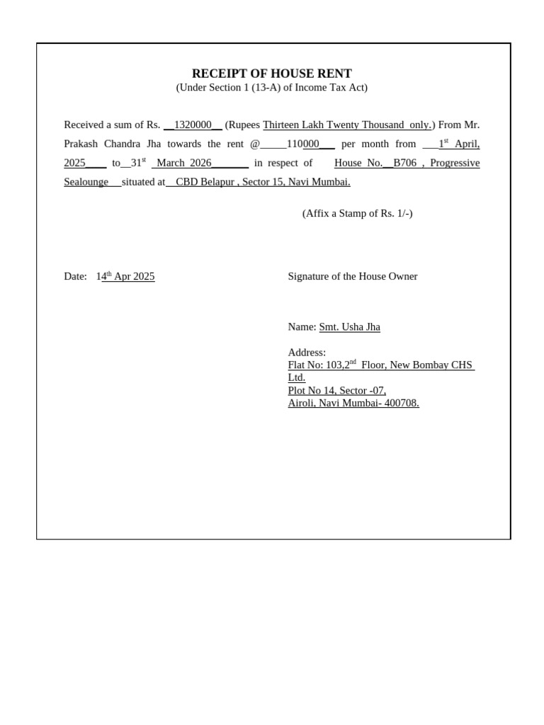 Receipt of House Rent 2025 | PDF