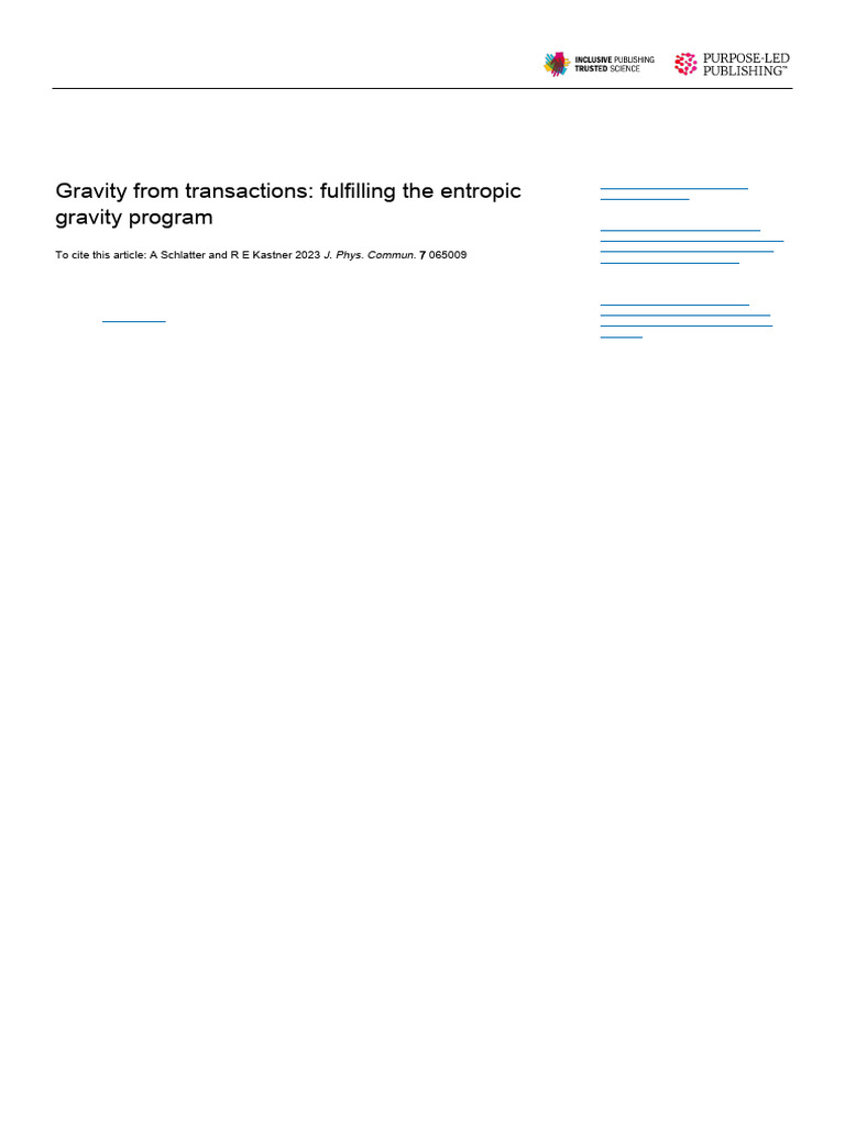 Gravity From Transactions：Fulfilling the Entropic Gravity Program | PDF ...