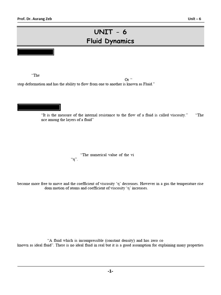 Unit - 6 | PDF | Viscosity | Fluid Dynamics