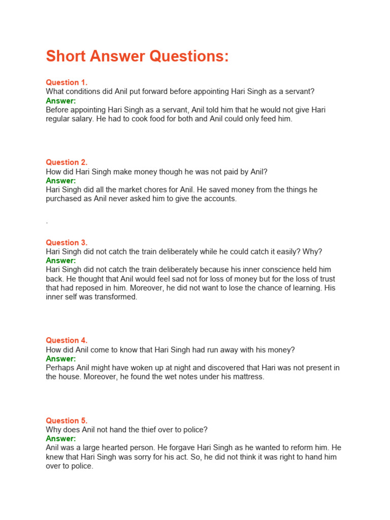 Short Answer Questions | PDF