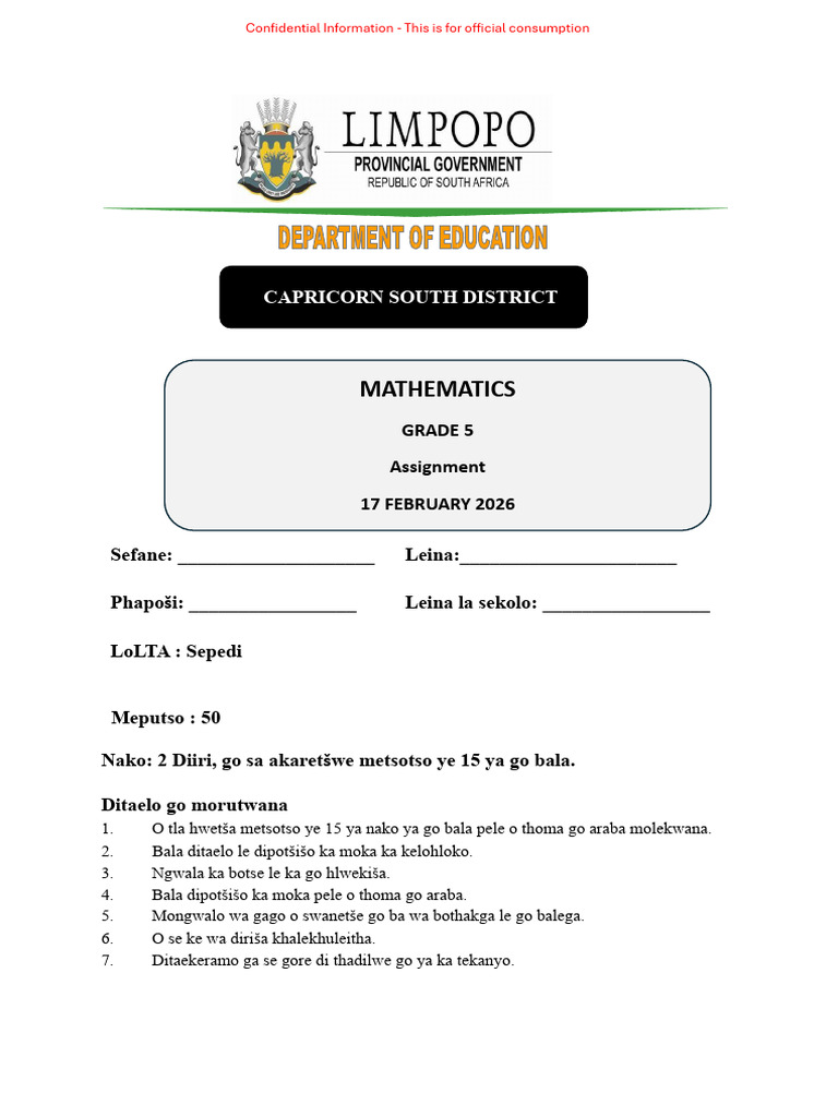 GRADE 5 2026 Term 1 Mathematics Assignment | PDF | Chess Theory | Chess ...