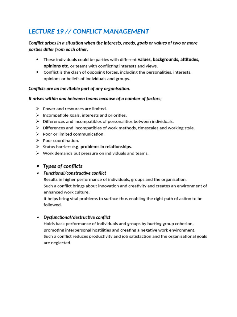 Lecture 19 Conflict Management | PDF | Communication | Conflict Resolution
