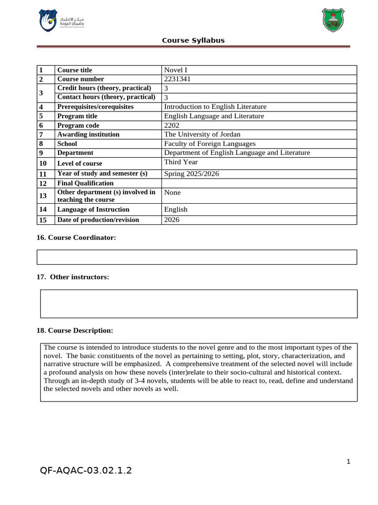 Novel I Syllabus 2026 | PDF | Narrative | Novels