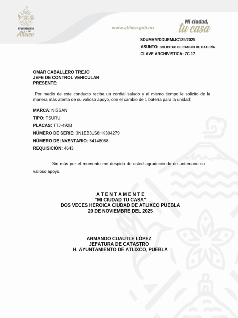 Machote Oficio de Solicitud | PDF