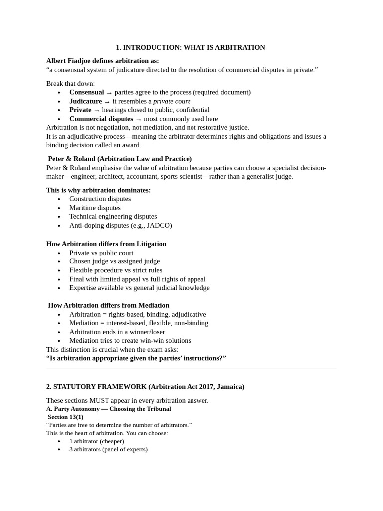 Arbitration Study Notes | PDF | Arbitration | Mediation