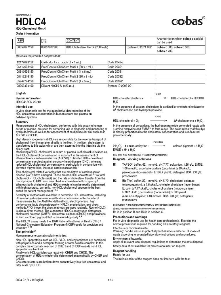 Insert HDLC4 08057877500 V7 en | PDF | Detection Limit | Cholesterol