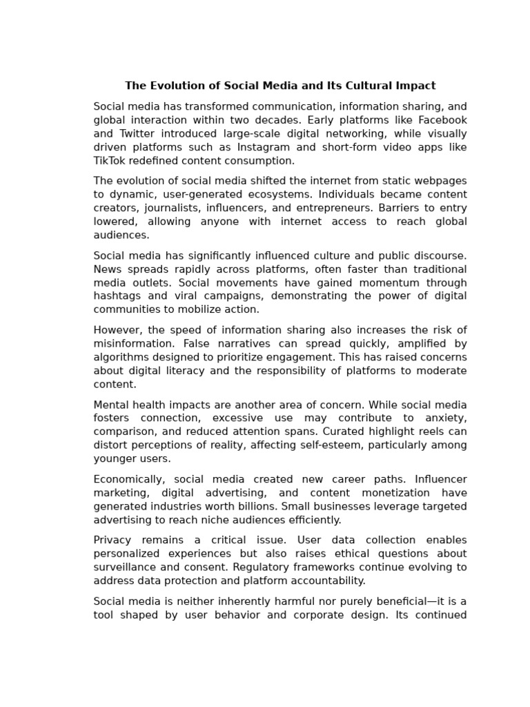 The Evolution of Social Media and Its Cultural Impact | PDF