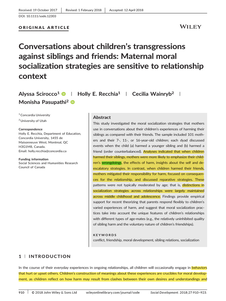 Conversations about children´s transgressions (1) | PDF | Socialization ...