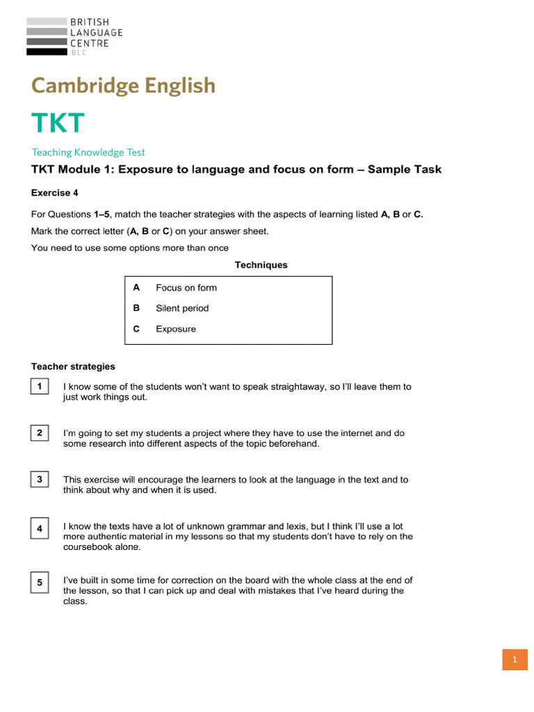 M 1 - Unit 10 - TKT Task | PDF