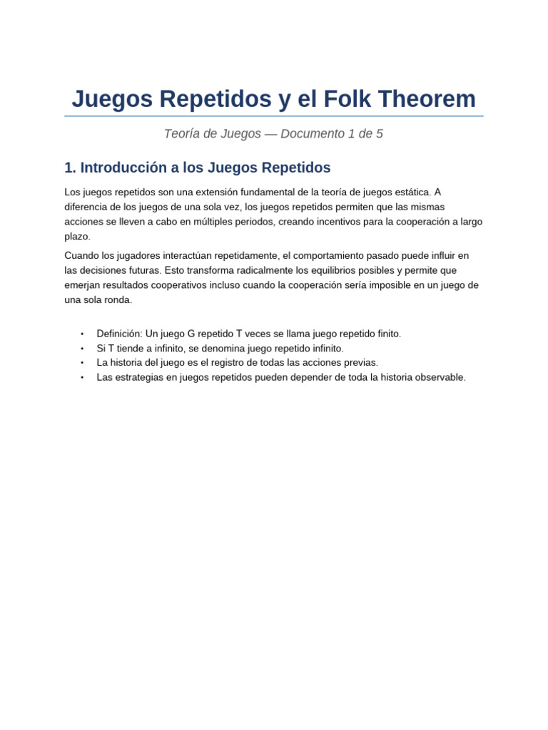 01 Juegos Repetidos Folk Theorem Teoria de Juego | PDF | Teoría de ...