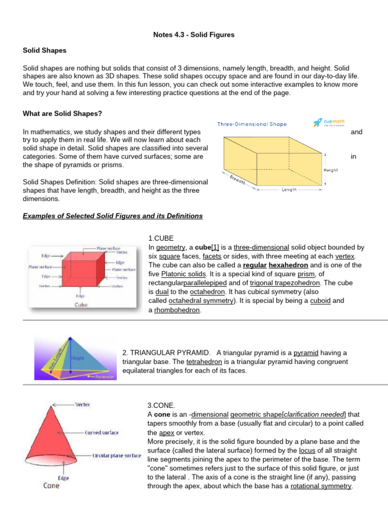 Notes 4.3 Solid Figures | PDF | Shape | Sphere