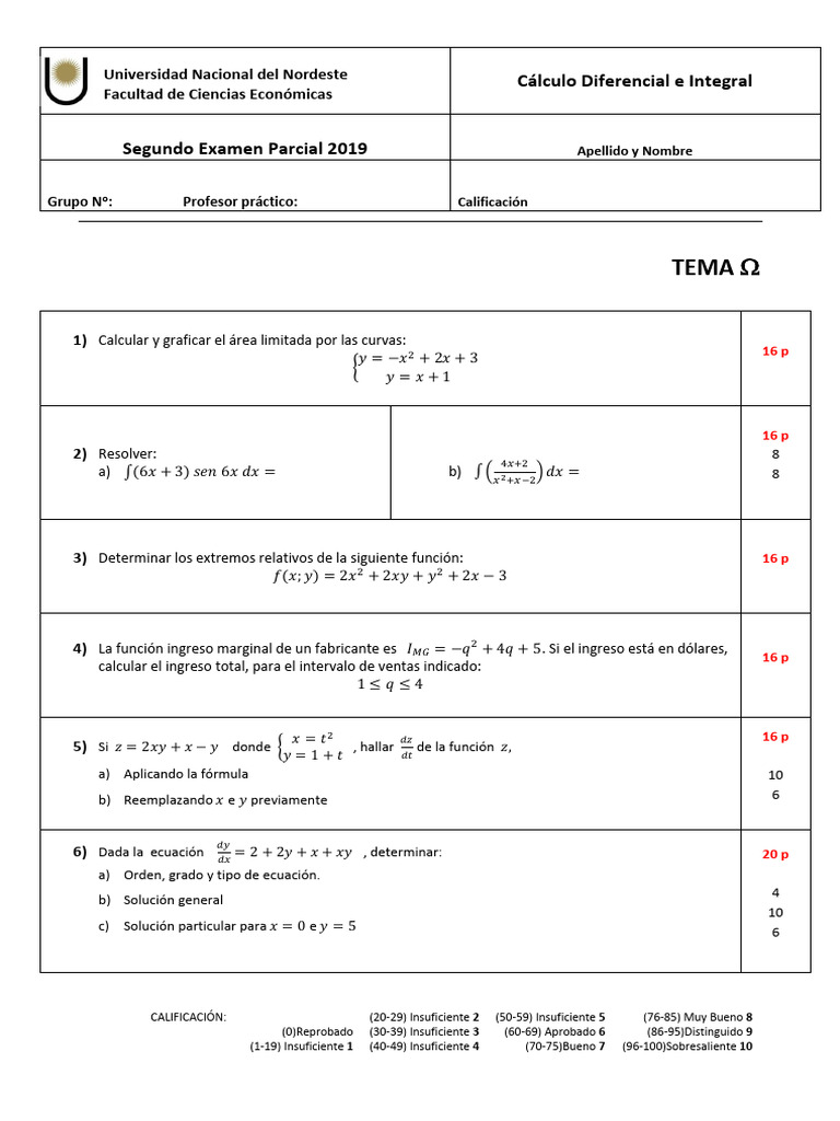 Segundo Parcial Cálculo - 2019 | PDF | Integral | Ecuaciones