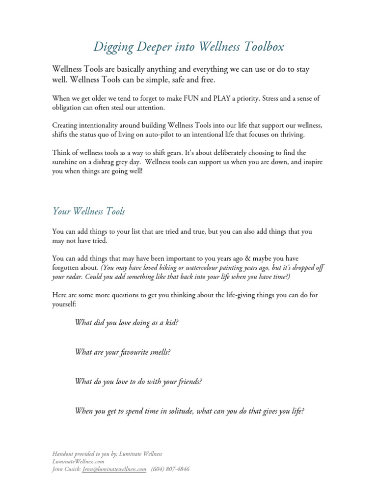 Digging Deeper Into Wellness Toolboxpdf | PDF | Psychology
