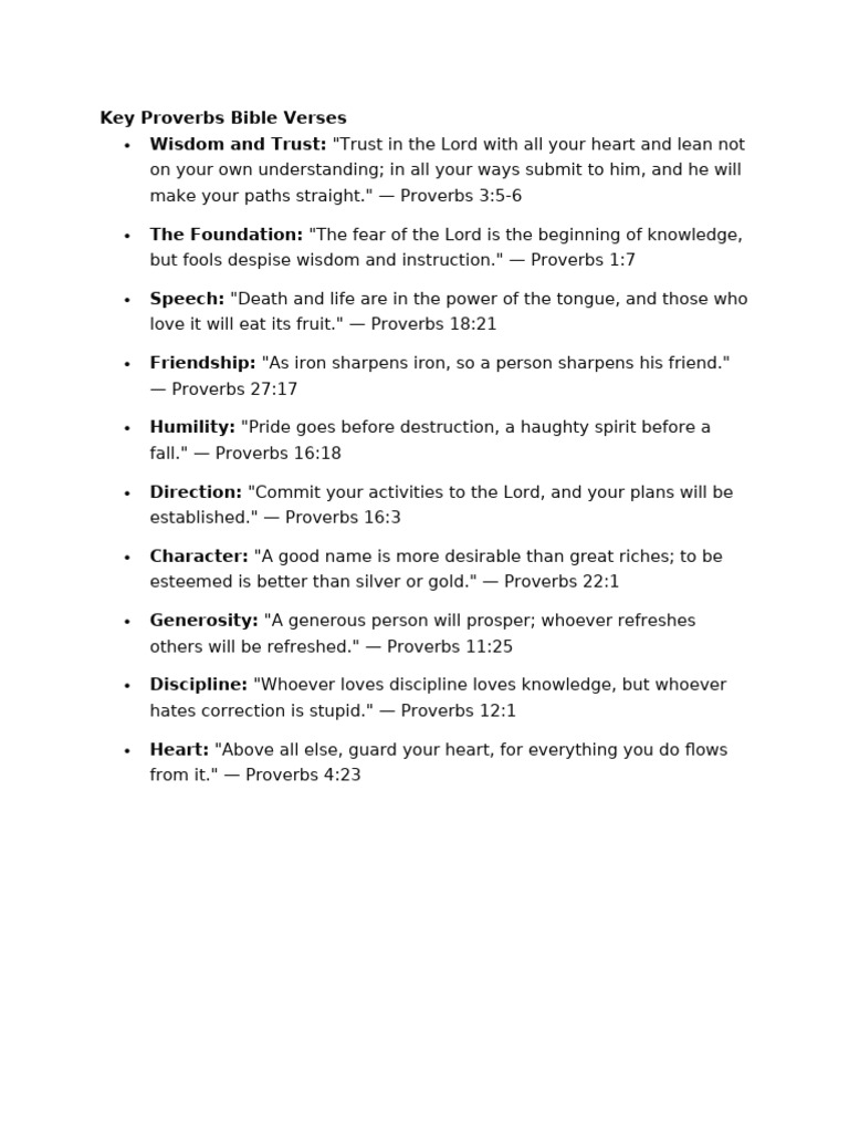 Key Proverbs Bible Verses | PDF