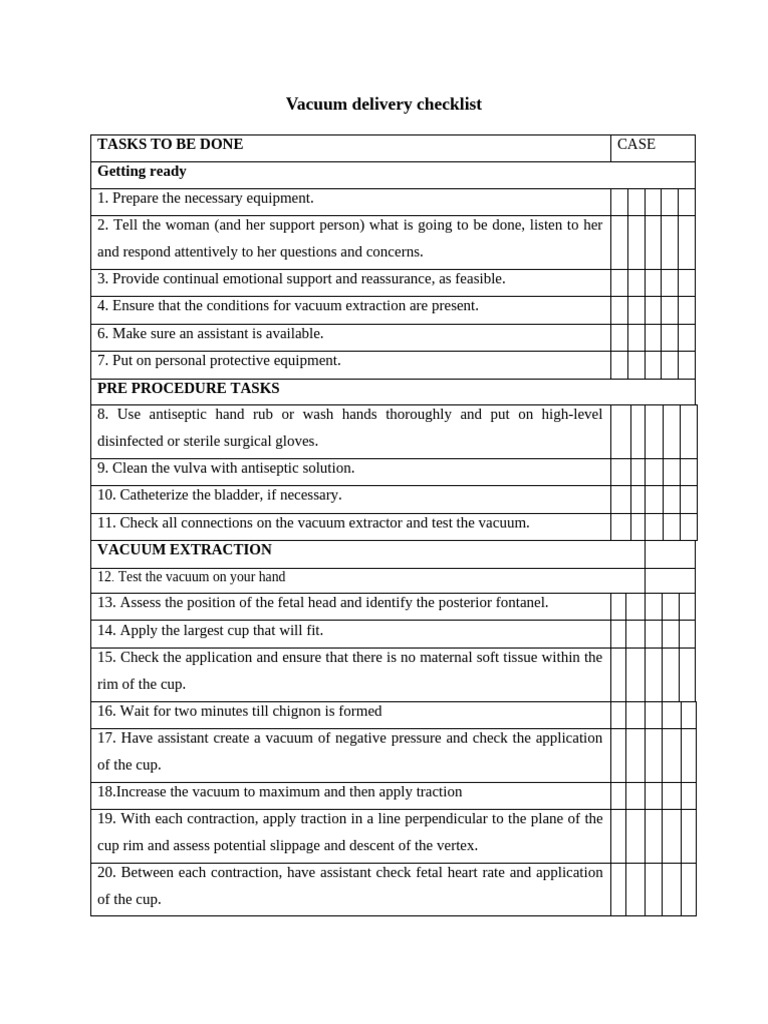 Vacuum Delivery Checklist | PDF