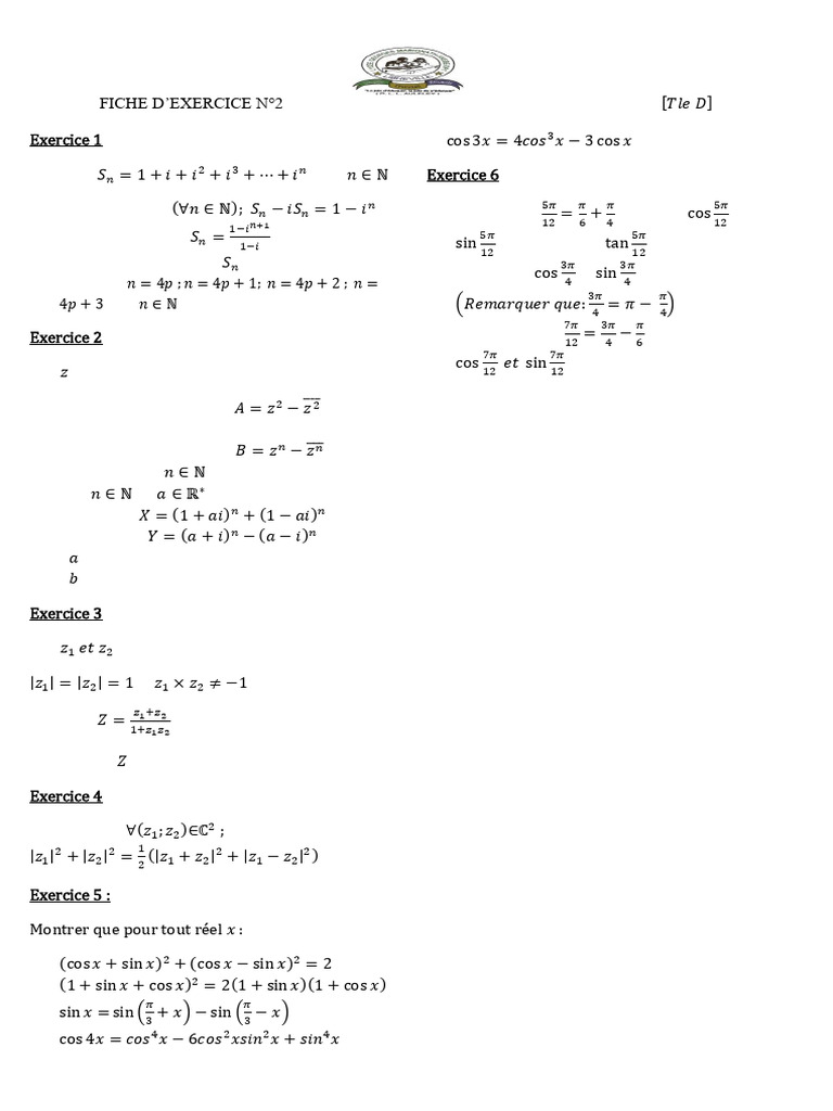 TD2 Nombres Complexes | PDF | Nombre complexe | Concepts mathématiques