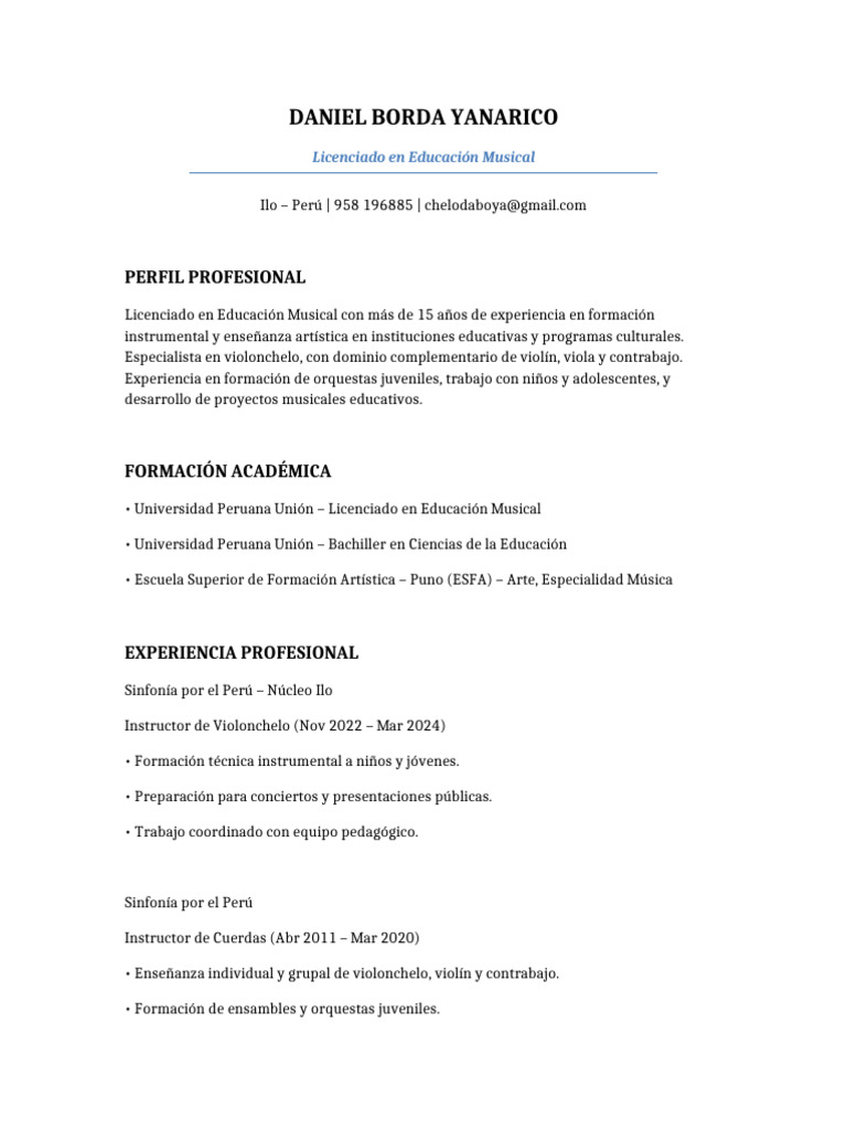 CV Daniel Borda Yanarico 2026 | PDF