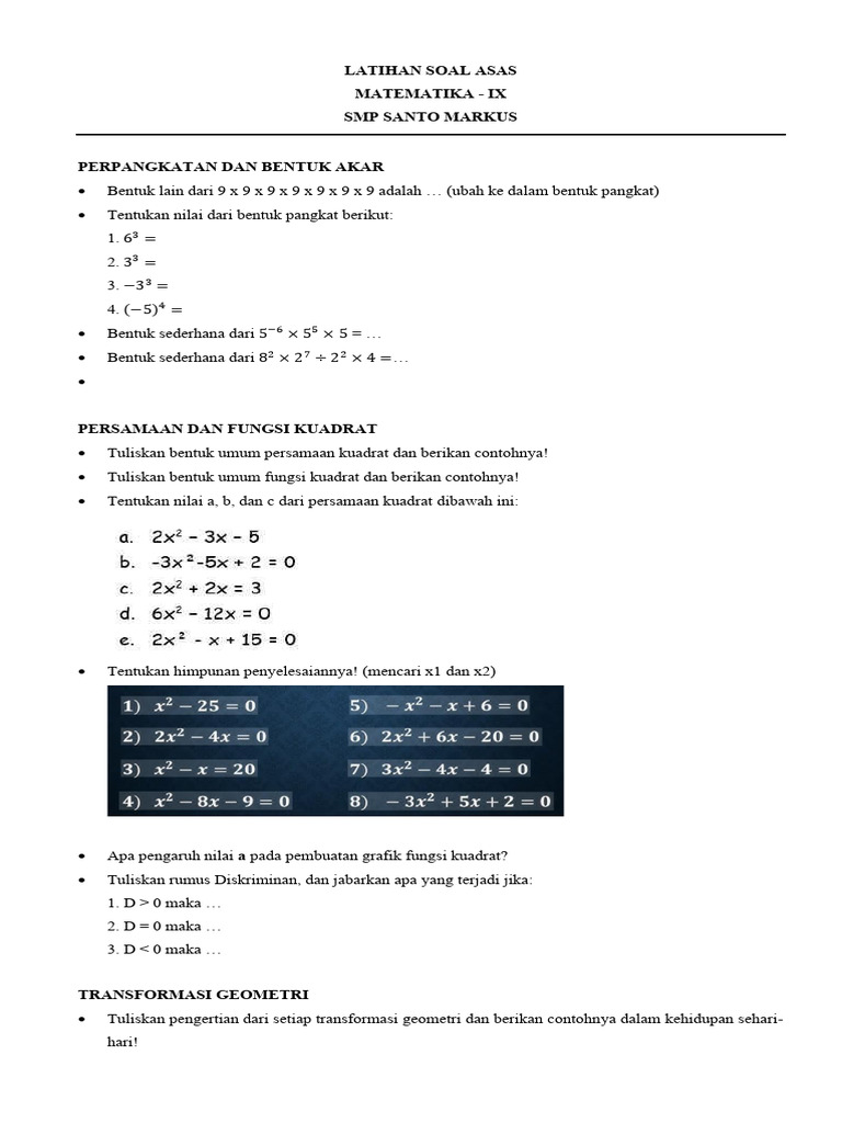 Latihan - 9 - Soal Asas Math Ganjil 2025 | PDF