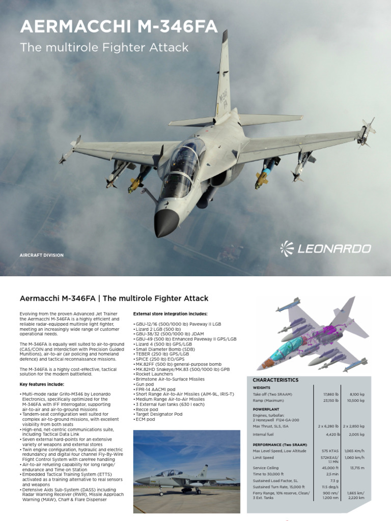 Aermacchi M-346 FA Datasheet ENG New | PDF | Fighter Aircraft | Aviation