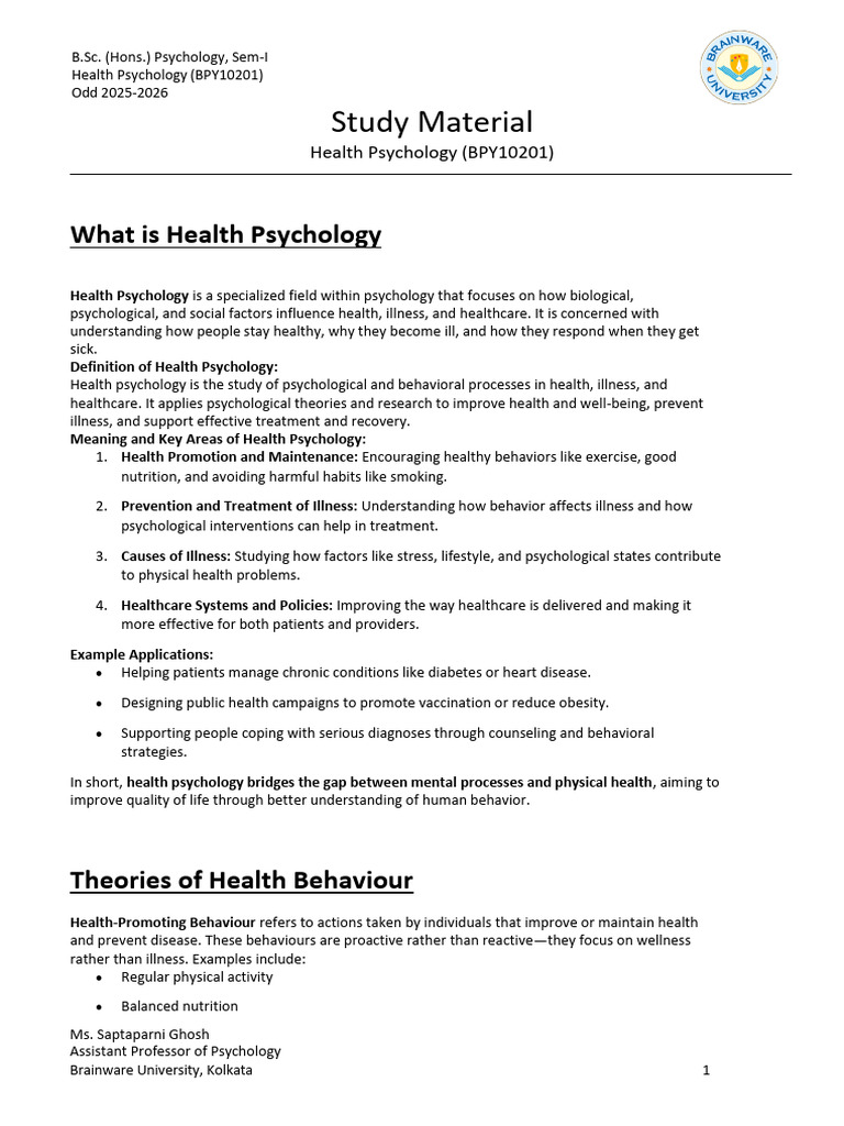 Theories of Health Behaviour & Biopsychosocial Model | PDF | Health ...