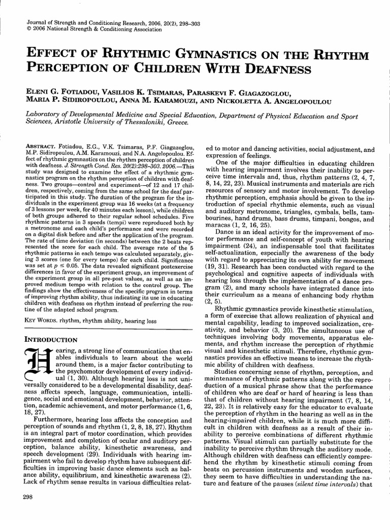 EFFECT OF RHYTHMIC GYMNASTICS ON THE RHYTHM PERCEPTION OF CHILDREN WITH ...