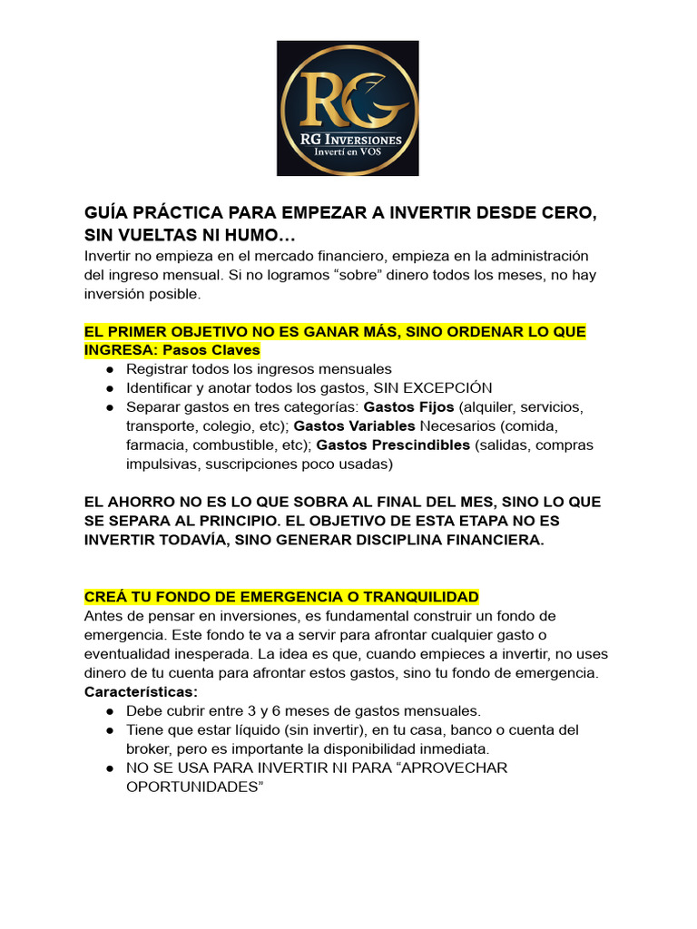 Guía para Empezar A Invertir Desde Cero... Sin Vueltas Ni Humo | PDF ...