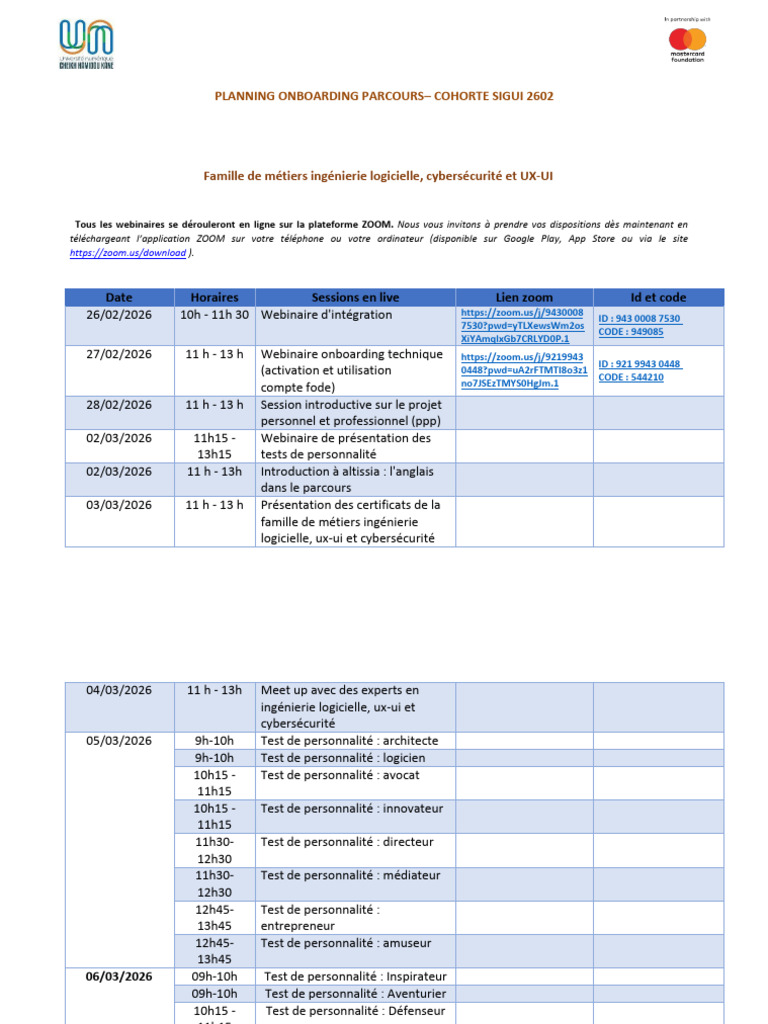 Planning Onboarding IL 2602 | PDF | Informatique | Informatique