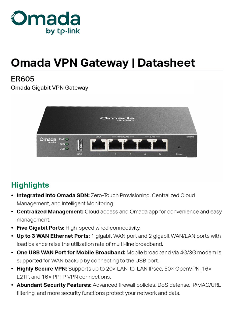 ER605 (UN) 2.30 Datasheet | PDF | Virtual Private Network | Local Area ...