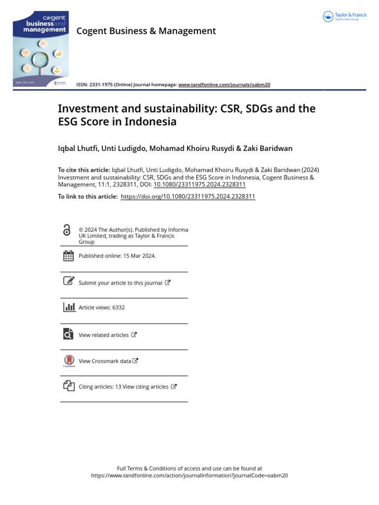 Investment and Sustainability CSR SDGs and The ESG Score in Indonesia ...