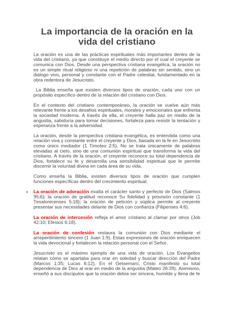 La Importancia de La Oración en La Vida Del | PDF | Oración | Fe
