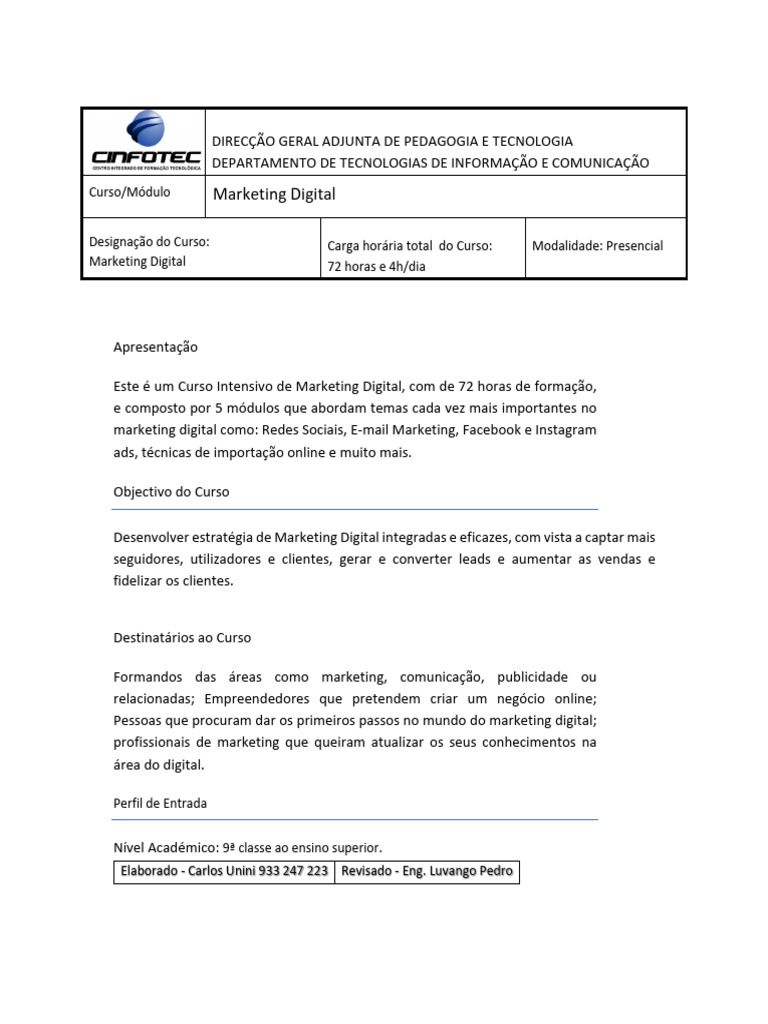 Marketing Digital Cinfotec 2025 | PDF | Marketing | Segmentação de mercado
