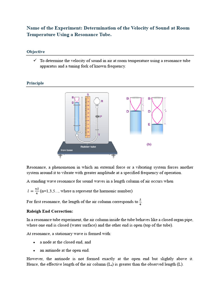 Velocity of Sound - Experiment | PDF | Resonance | Motion (Physics)