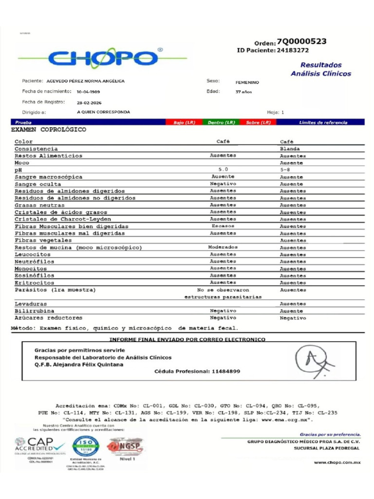 Estudio Copro Lógico Acevedo. | PDF
