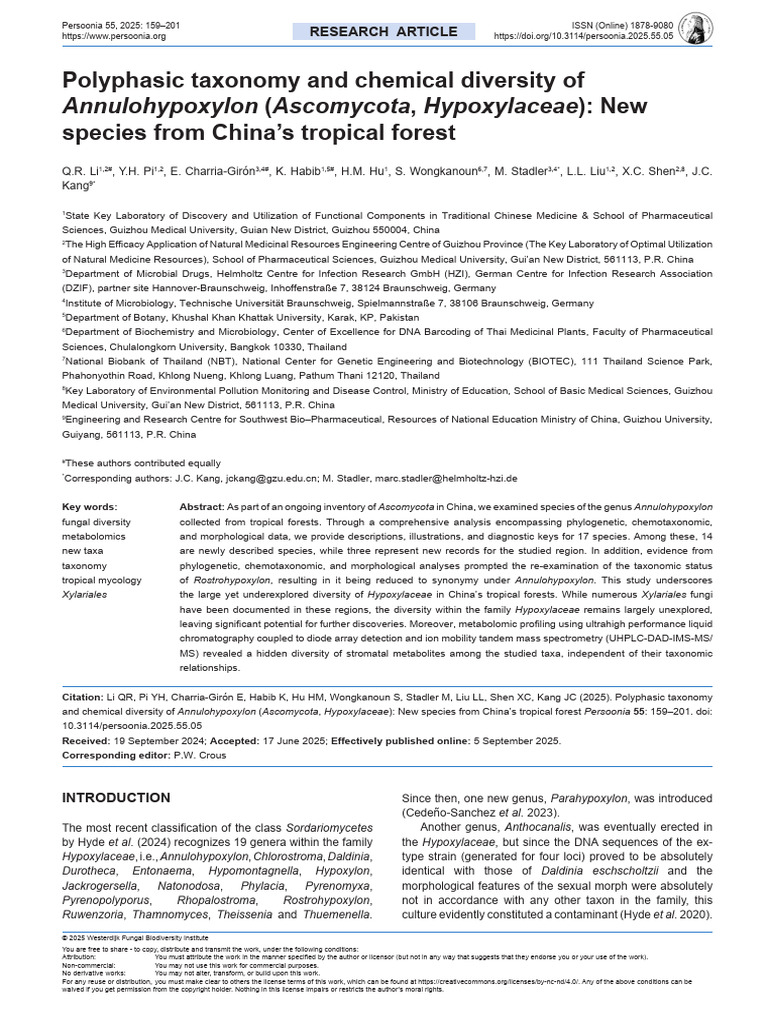 Polyphasic Taxonomy and Chemical Diversity of ANNULOHYPOXYLON | PDF ...