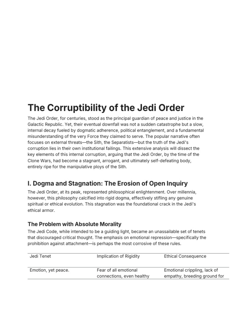 The Corruptibility of The Jedi Order | PDF | Jedi | Sith