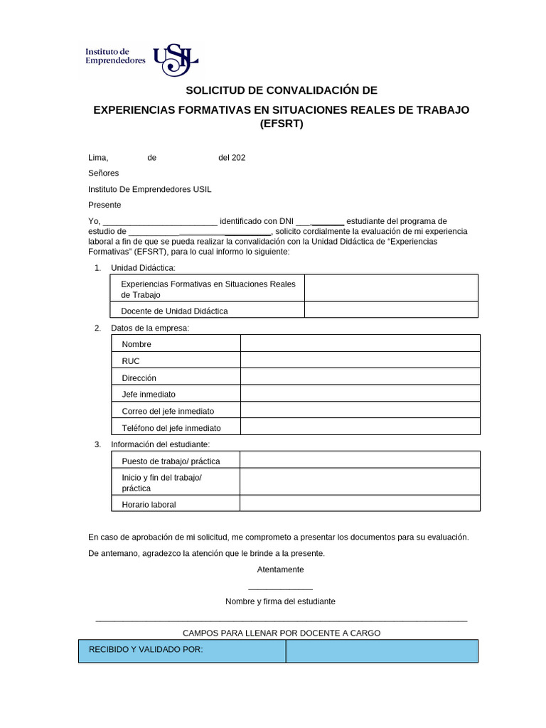Solicitud de Convalidación de Efsrt | PDF