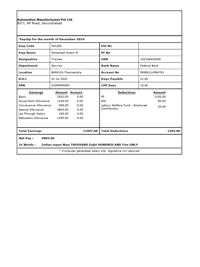 Pay Slip | PDF