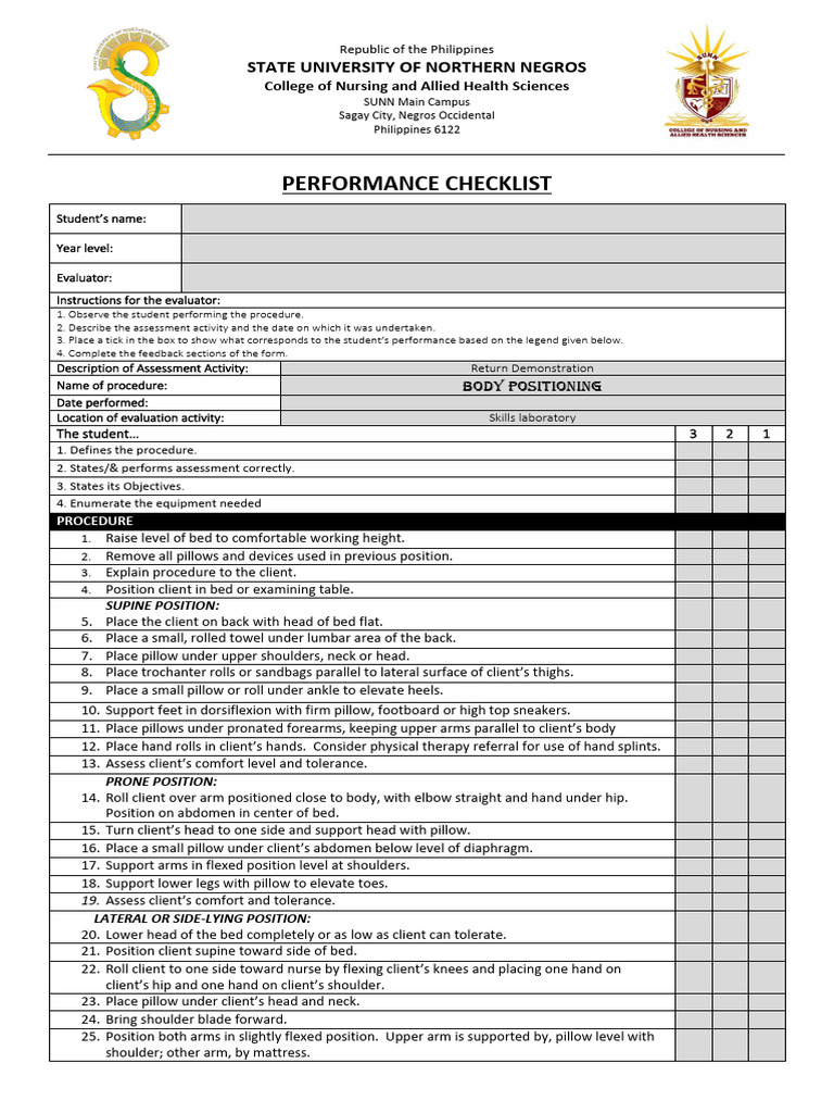Checklist Body Positioning | PDF