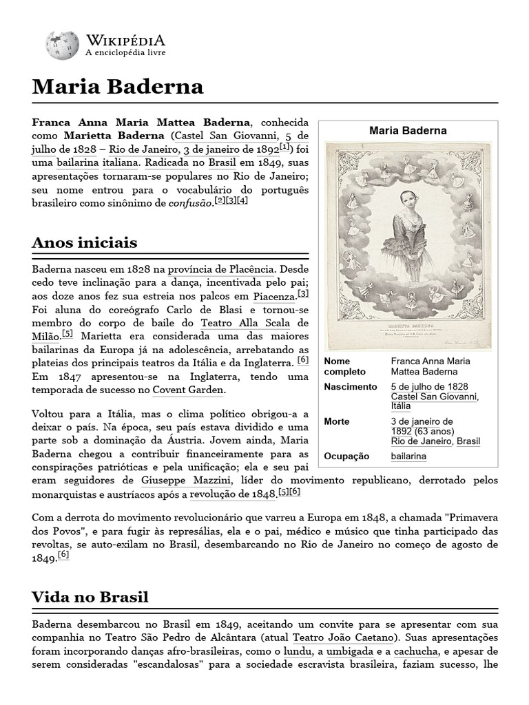 Maria Baderna - Wikipédia, A Enciclopédia Livre | PDF