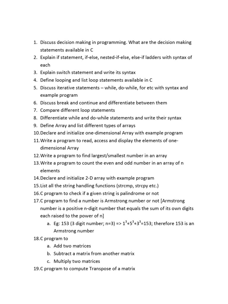 C Prog - Mid-2 Important Questions | PDF