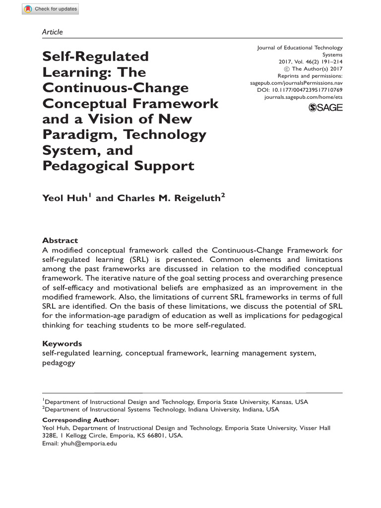 Self Regulated Learning the Continuous Change Conceptual Framework and ...