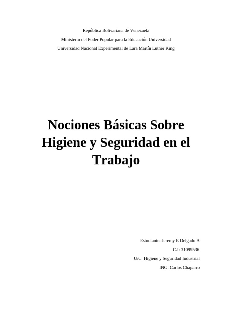 Higiene y Seguridad Industrial Unidad 1 | PDF | Seguridad y salud ...
